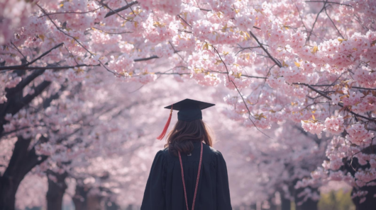 卒業式の季節に桜が舞う中、それぞれの未来へ旅立つ人の姿が3月9日の歌詞の世界観と重なる情景